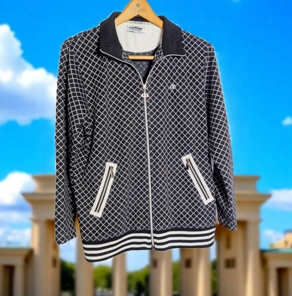 CrownBasics Sz L  Black and White Windowpane Jacket Vintage